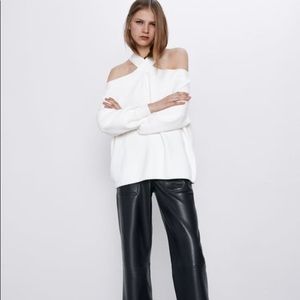 Zara white oversized exposed shoulder sweater size M